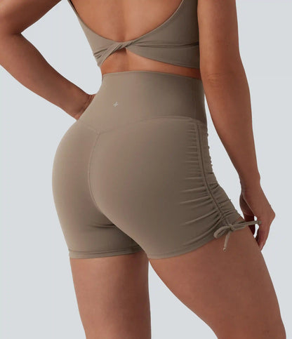 Halara UltraSculpt™ High Waisted Ruched Lace Up Yoga Biker Shorts 3'' with Pocket