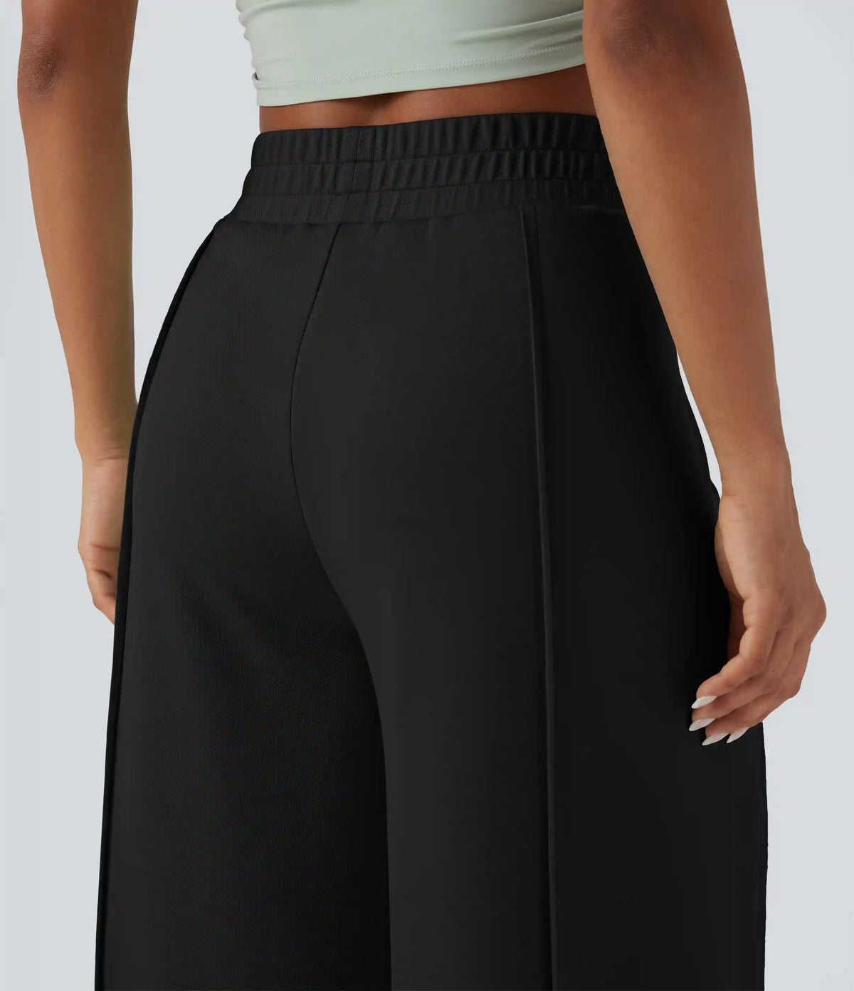 High Waisted Wide Leg Micro Waffle Casual Pants with Pockets