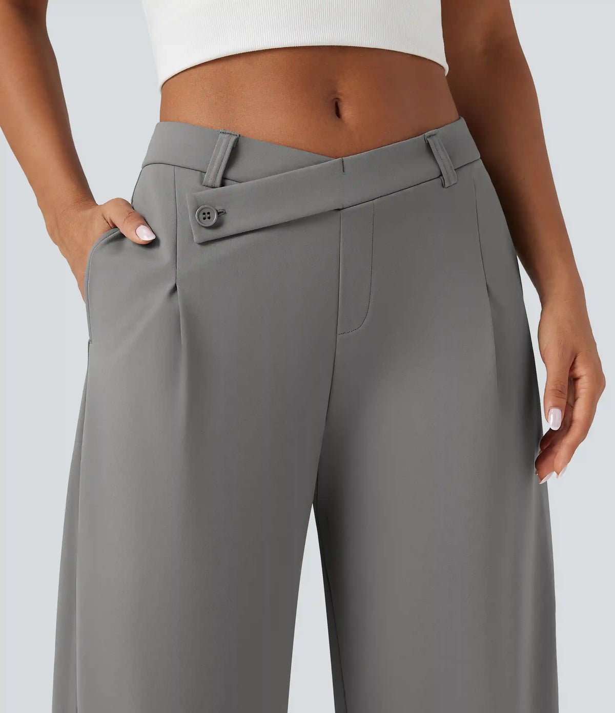 Halara Flex™ DayStretch Asymmetric Mid Rise Barrel Leg Work Pants with Pockets