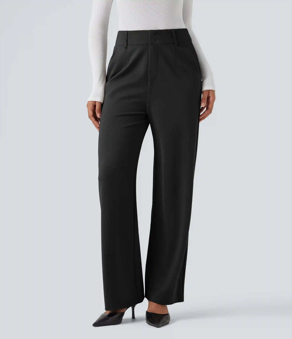 High Waisted Straight Leg Work Pants with Pockets