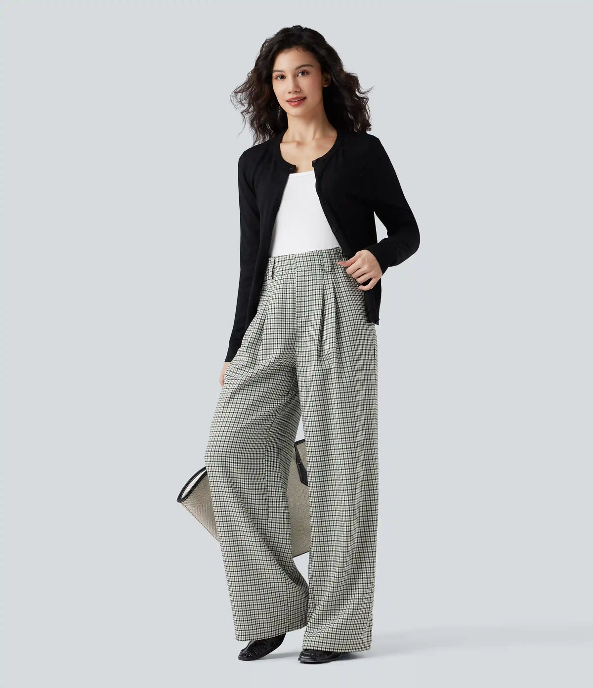 High Waisted Plaid Work Baggy Pants with Pockets