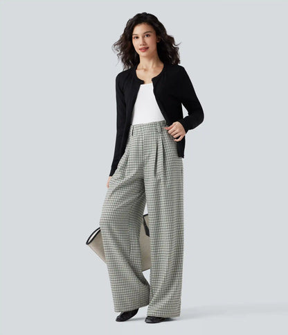 High Waisted Plaid Work Baggy Pants with Pockets