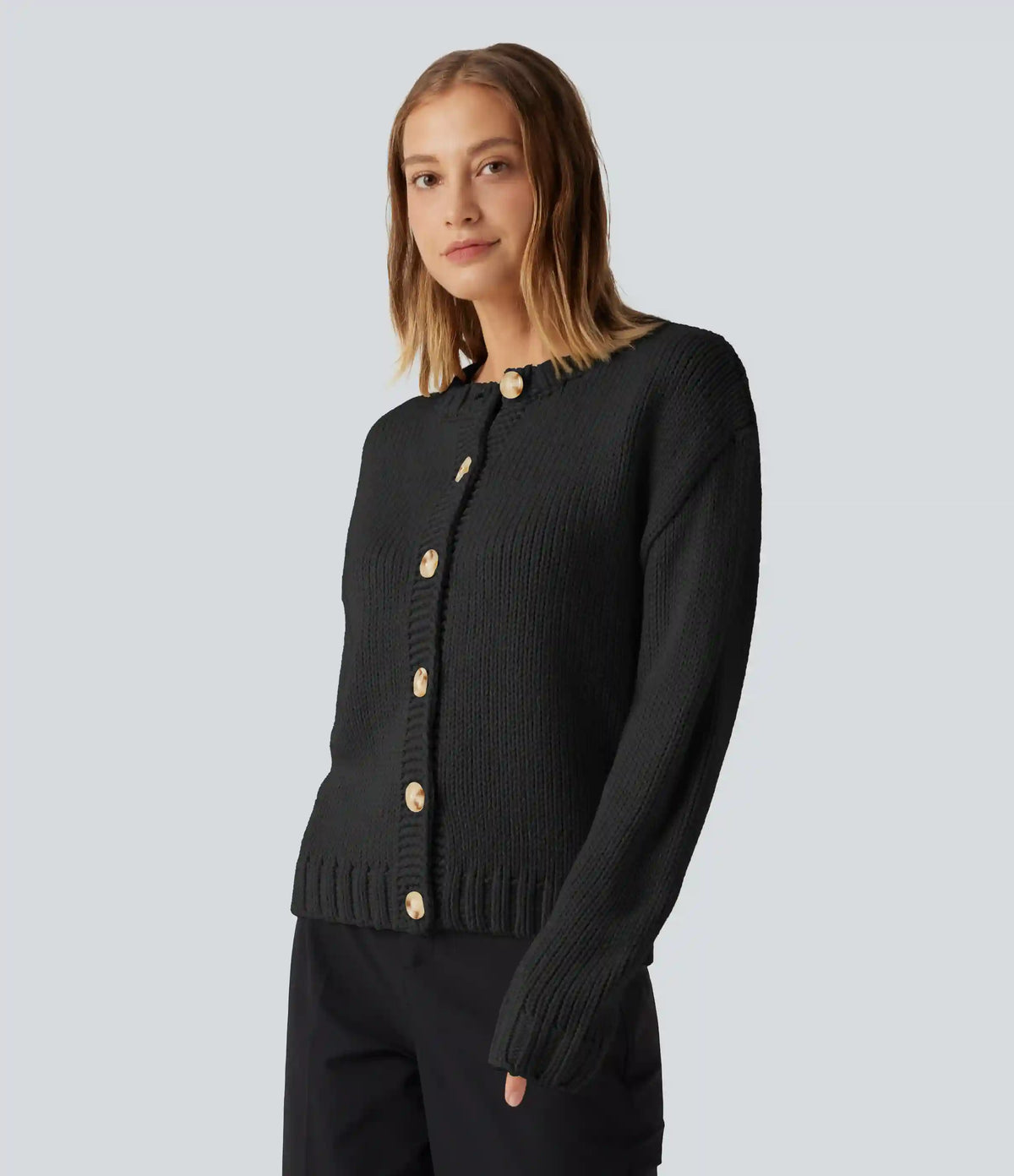 Round Neck Long Sleeve Casual Cardigan