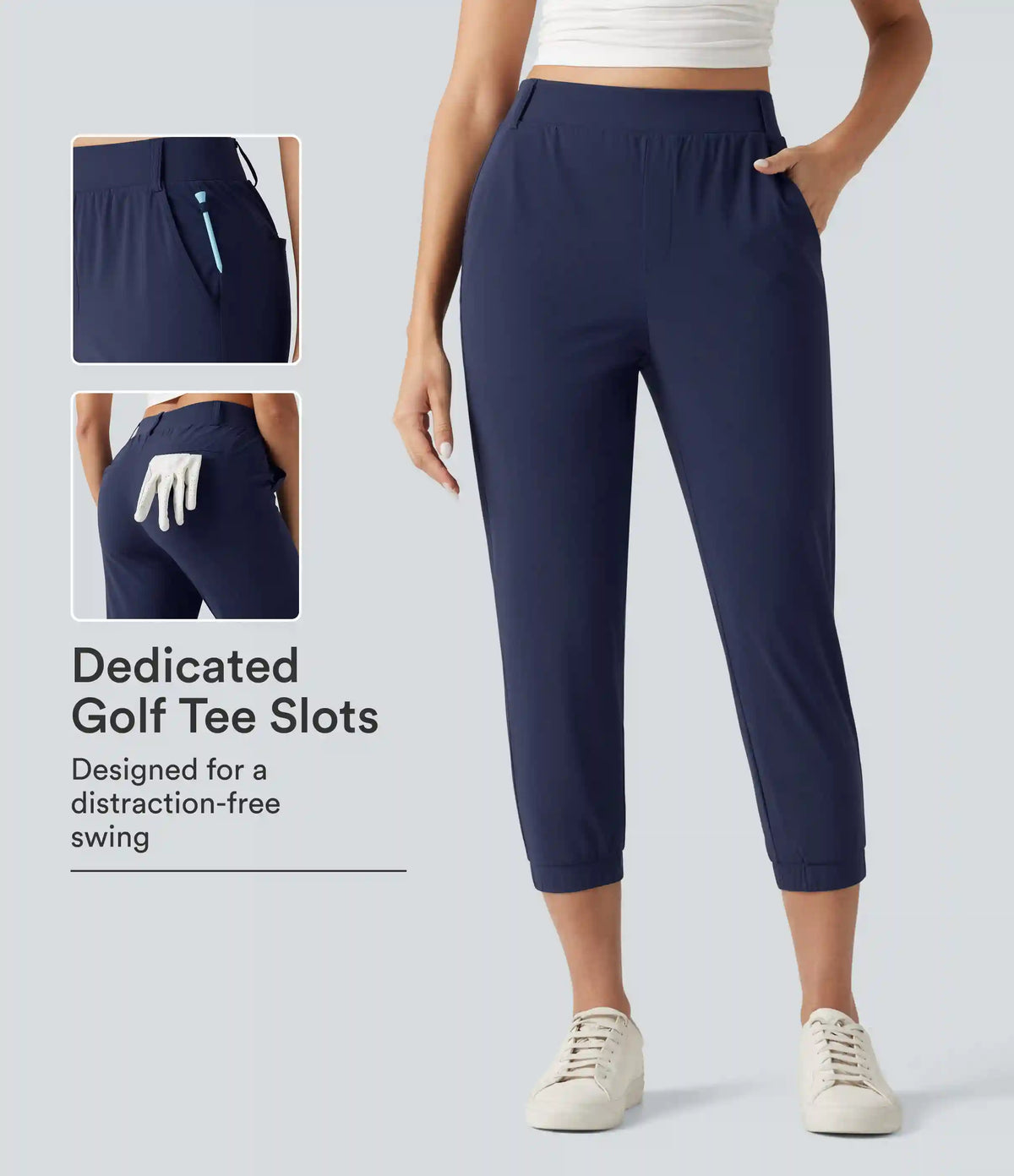 High Waisted Quick Dry Golf Cropped Joggers with Pockets