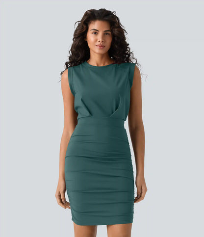 SoftlyZero™ Airy Round Neck Sleeveless Ruched InstantCool Bodycon Mini Party Dress