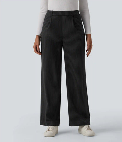 High Waisted Straight Leg Stripe Work Pants with Pockets