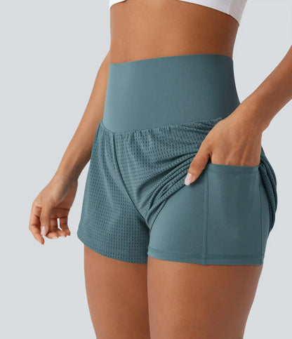 Super High Waisted Tummy Control Perforated 2-in-1 Yoga Shorts