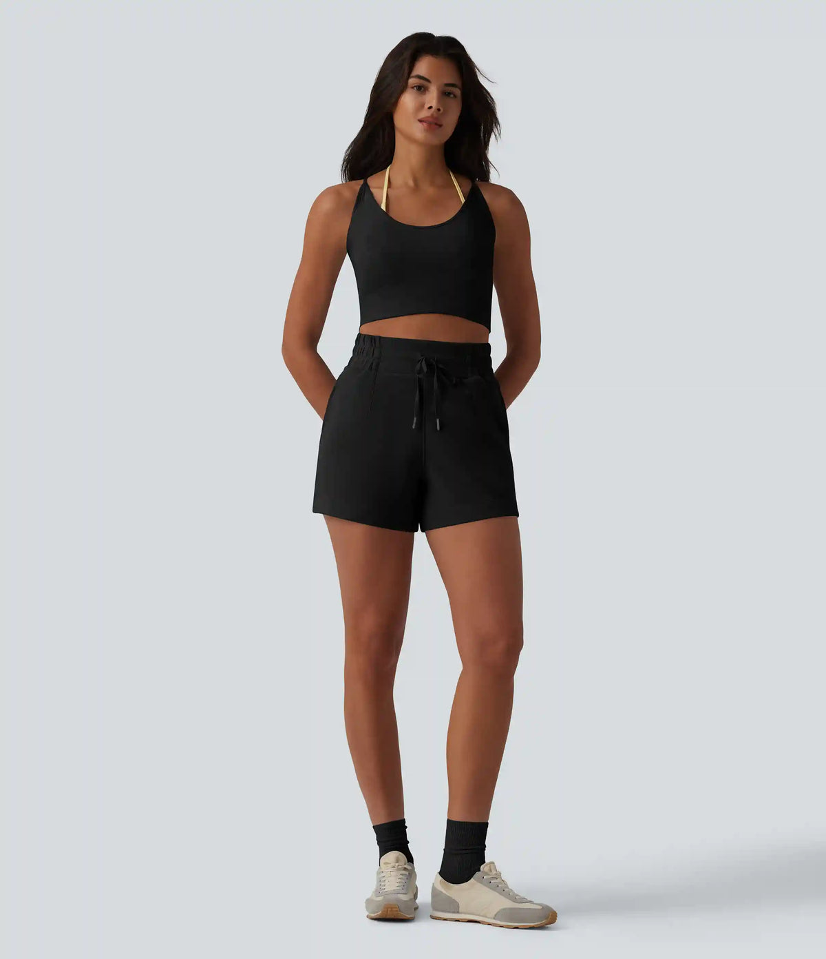 SpacerTek™ High Waisted Drawstring Casual Shorts 4'' with Pockets