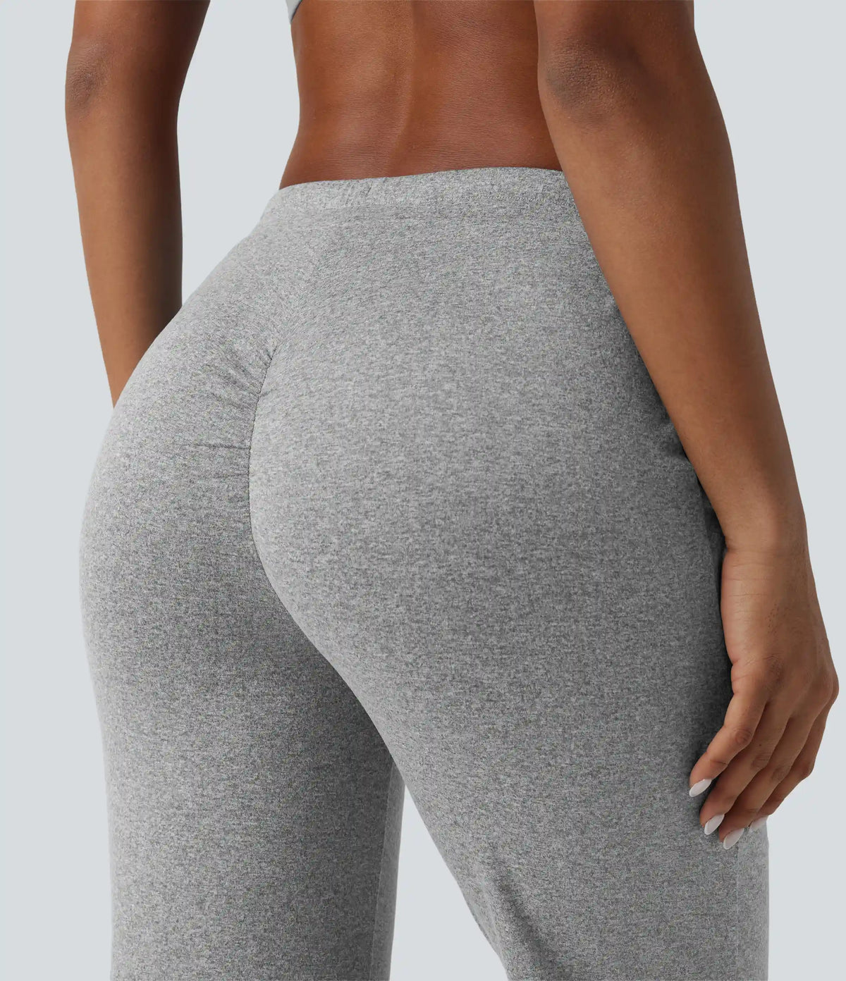 Mid Rise Drawstring Scrunch Heathered Yoga Bootcut Pants with Pockets