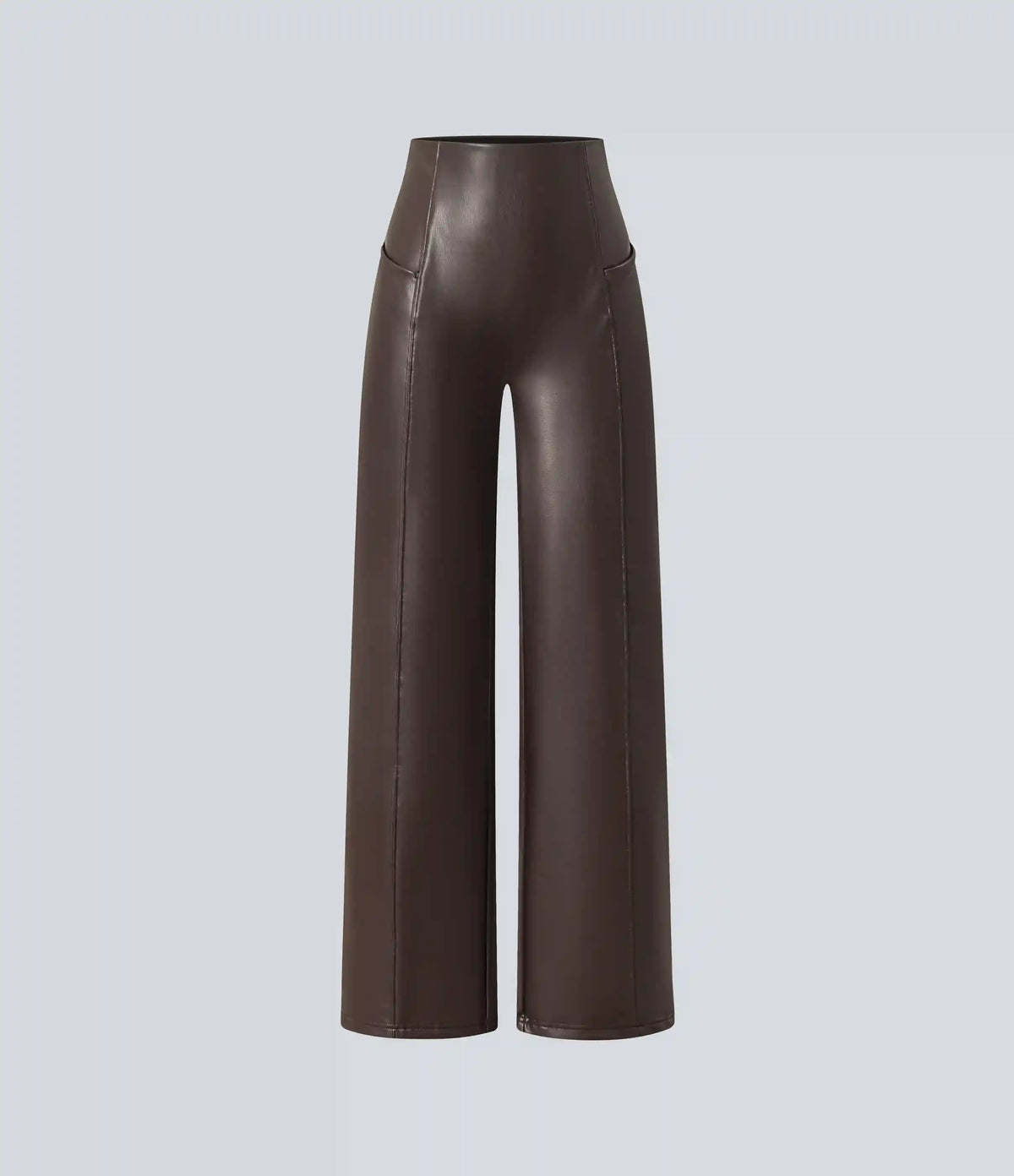High Waisted Tummy Control Stretchy PU Fleece Casual Flare Pants with Pockets
