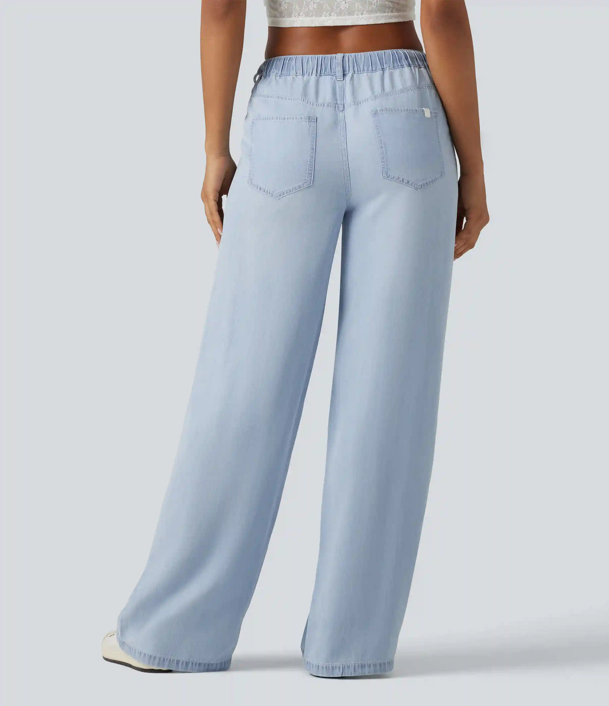 Mid Rise Drawstring Casual Jeans with Pockets