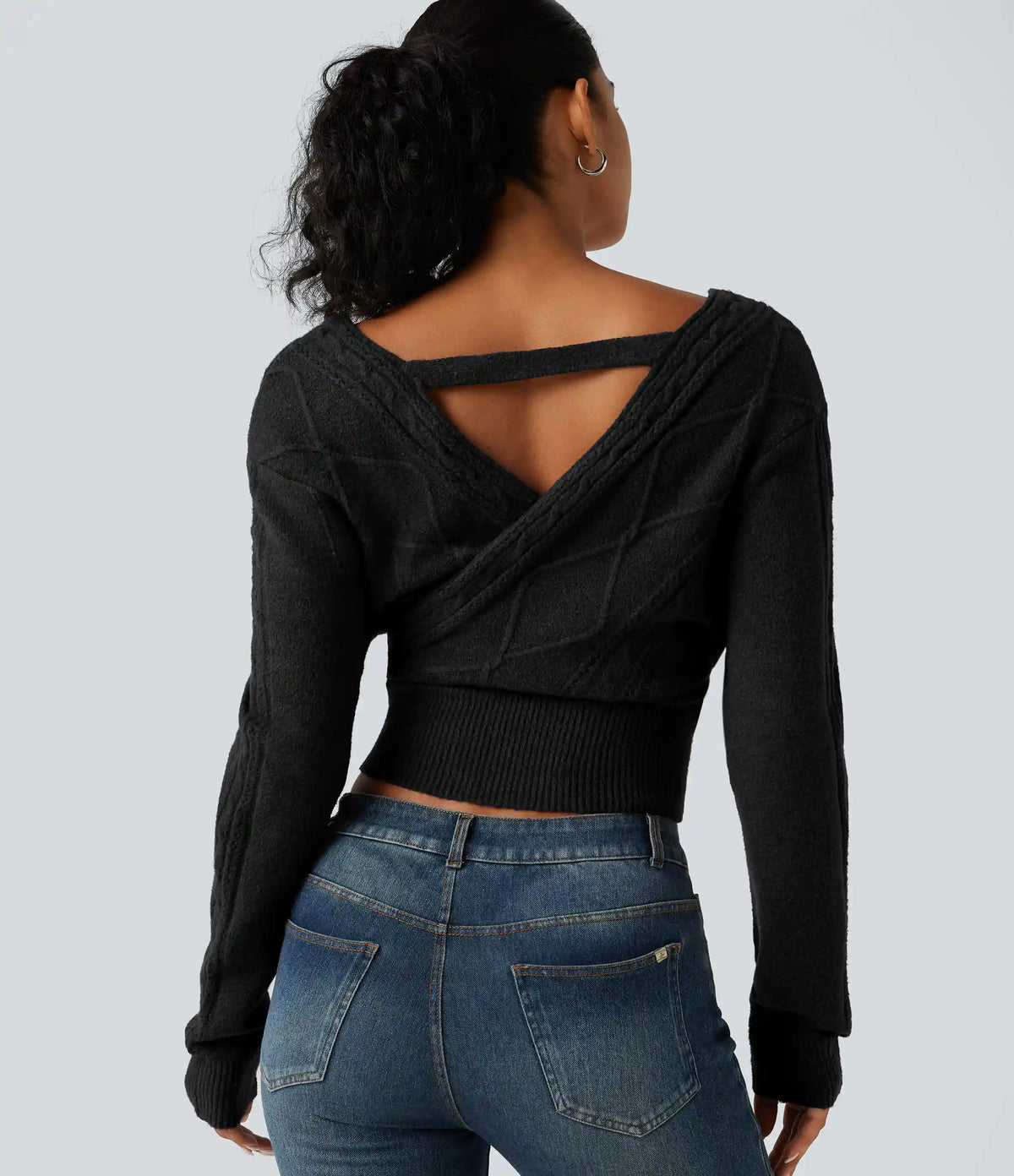 V Neck Long Sleeve V Back Casual Sweater