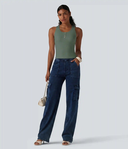 Ribbed Knit Round Neck Built-in Bra Casual Tank Top