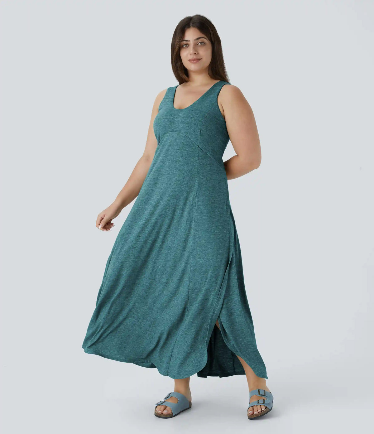 U Neck Flowy Maxi Casual Plus Size Tank Dress