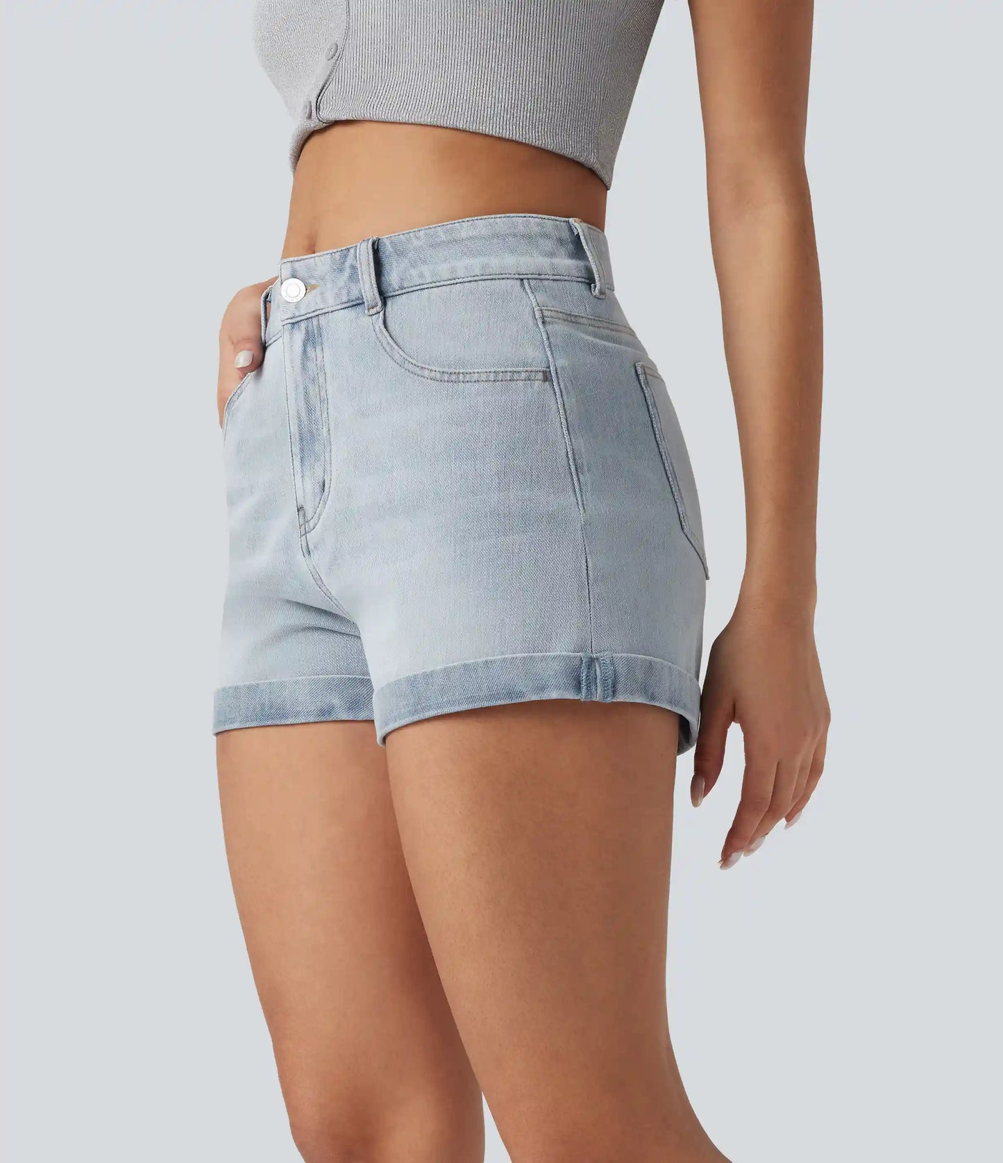 Halara Flex™ Mid Rise Zipper Pockets Denim Casual Shorts 3''