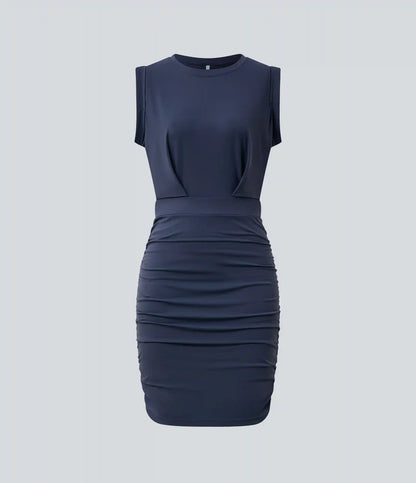 SoftlyZero™ Airy Round Neck Sleeveless Ruched InstantCool Bodycon Mini Party Dress