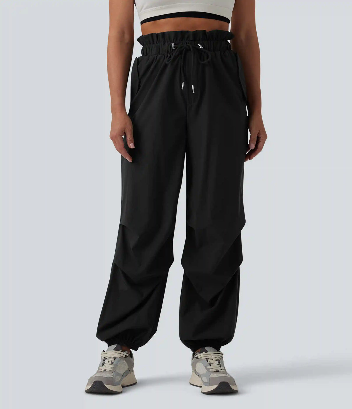 High Waisted Drawstring Parachute Workout Joggers with Pockets