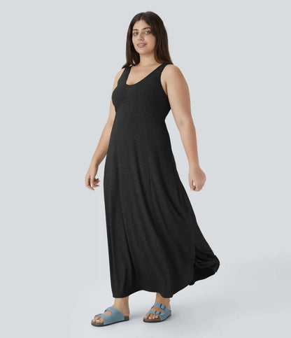 U Neck Flowy Maxi Casual Plus Size Tank Dress