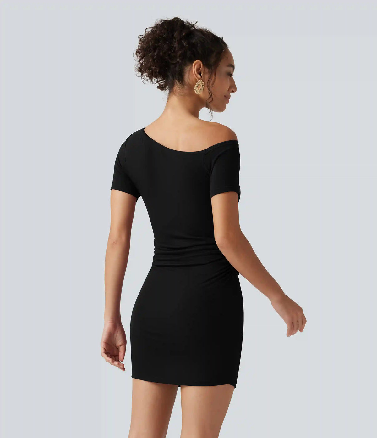 Ribbed One Shoulder Built-in Bra Short Sleeve Bodycon 2-in-1 Mini Casual Dress with Pockets-Easy Peezy Edition