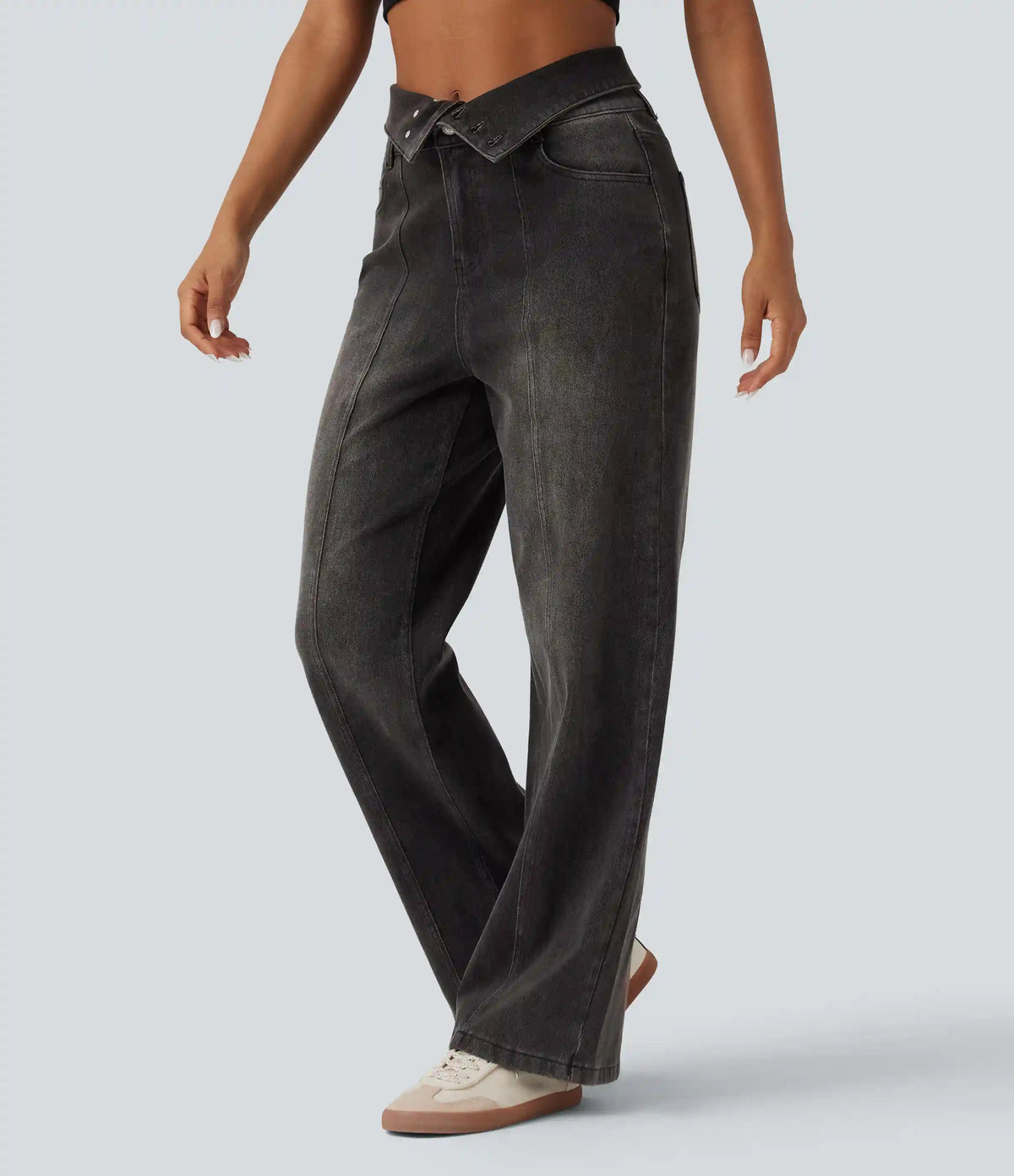 Halara Flex™ Foldover High Waisted Straight Leg Casual Jeans with Pockets
