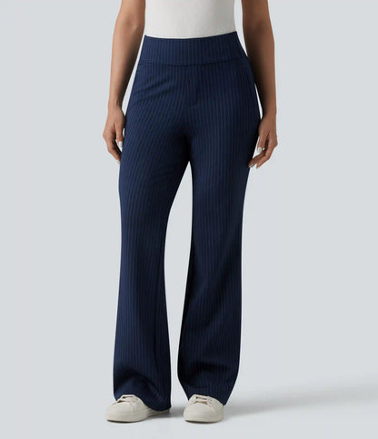 Mid Rise Stripe Work Flare Pants with Pockets