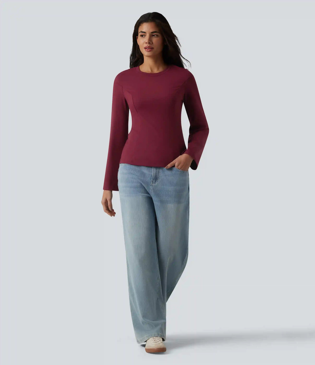 Round Neck Bell Long Sleeve Casual Top