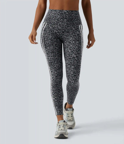Halara UltraSculpt™ Leopard Print High Waisted Tummy Control Color Block Stripes Training 7/8 Leggings with Pockets