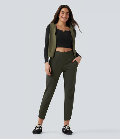 DayStretch High Waisted Crossover Tapered Casaul Pants with Pockets