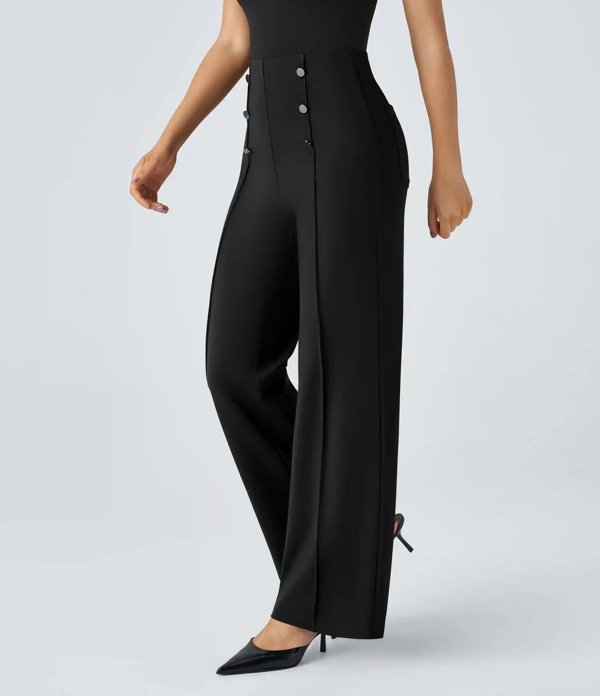 High Waisted Pocket Wide Leg Work Pants