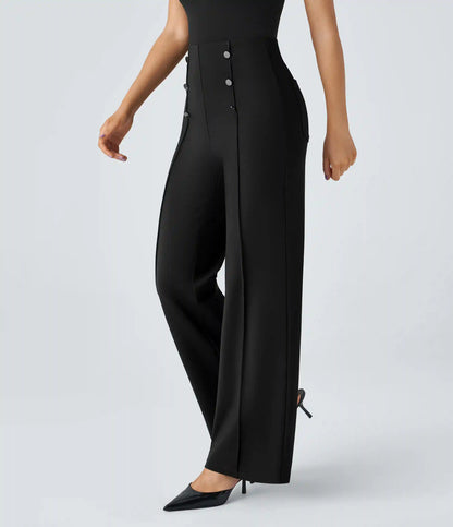 High Waisted Pocket Wide Leg Work Pants