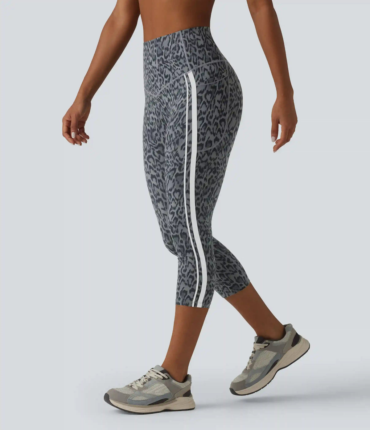 Halara UltraSculpt™ Leopard Print High Waisted Tummy Control Color Block Stripe Capri Training Leggings with Pockets