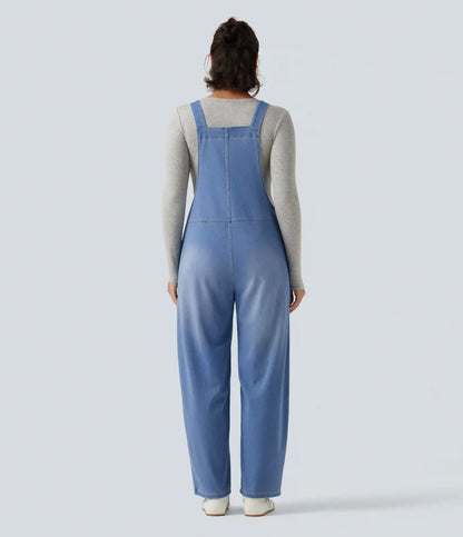 Halara Flex™ V Neck Sleeveless Barrel Leg Denim Casual Overalls with Pockets
