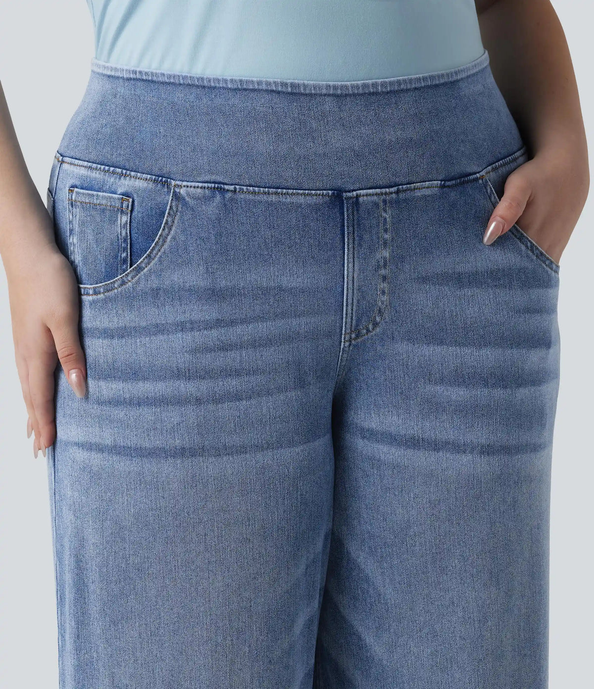 Plus Size Halara Flex™ Mid Rise Draped Lyocell Washed Baggy Casual Jeans with Pockets