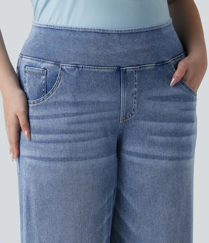 Plus Size Halara Flex™ Mid Rise Draped Lyocell Washed Baggy Casual Jeans with Pockets