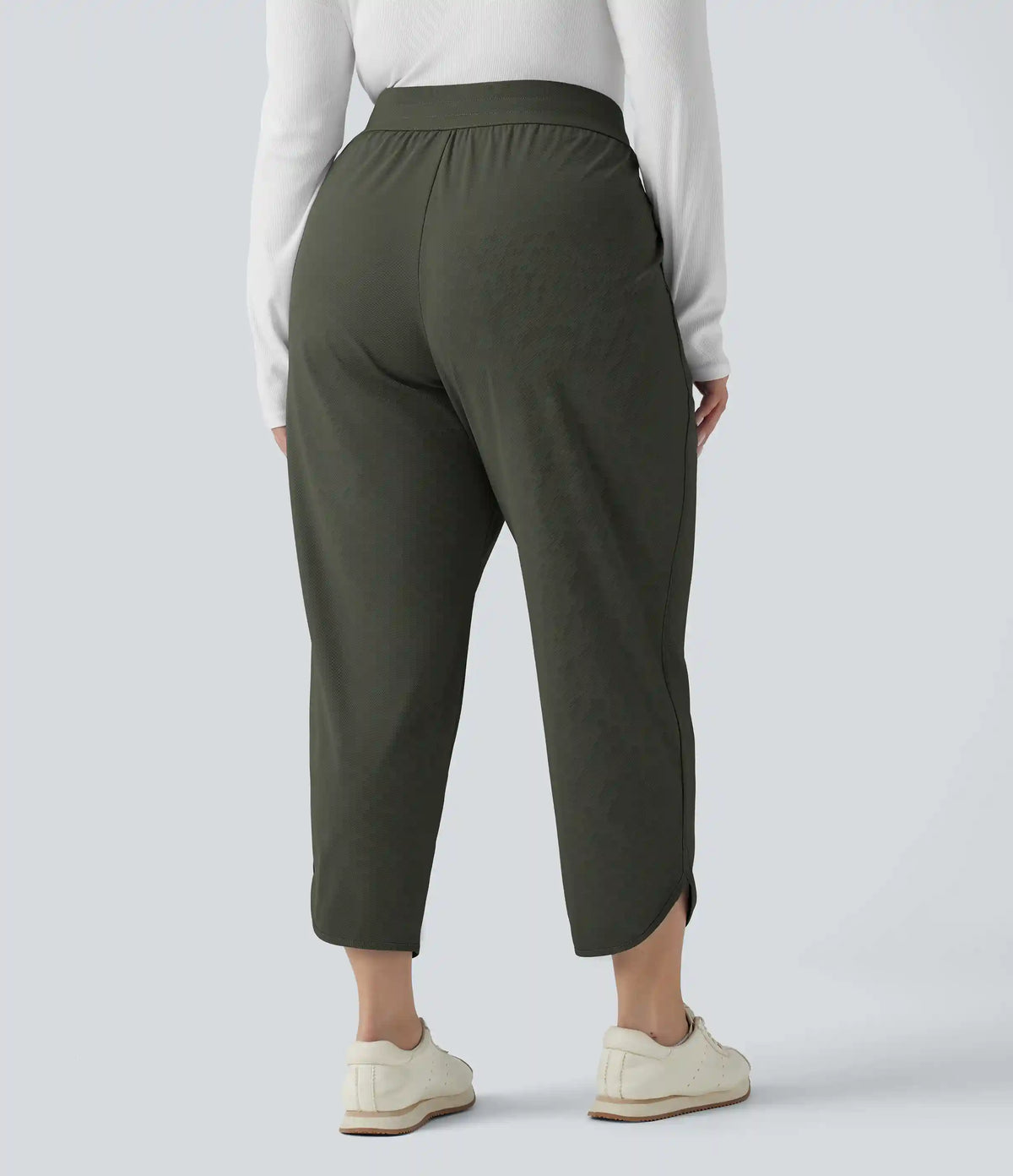 Plus Size Mid Rise Drawstring Curved Hem Quick Dry Golf Tapered Pants with Pockets-UPF40+