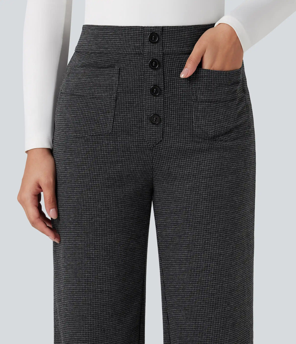 Halara Flex™ High Waisted Houndstooth Straight Leg Work Pants with Pockets