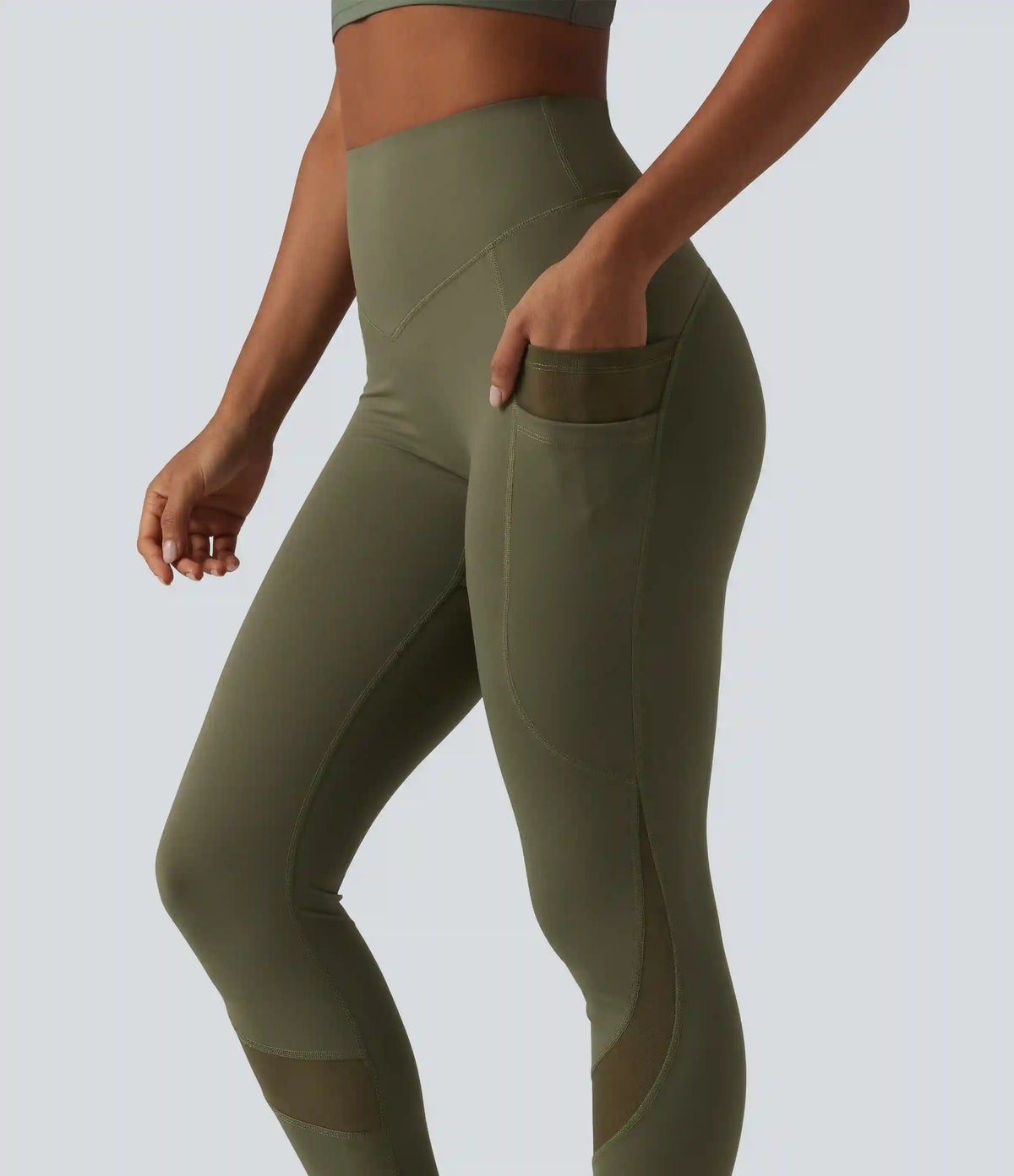 Halara UltraSculpt™ High Waisted Tummy Control Scrunch Contrast Mesh Training 7/8 Leggings with Pockets