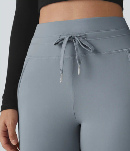 SoftlyZero™ Plush High Waisted Drawstring Pocket Plain Full Length Joggers