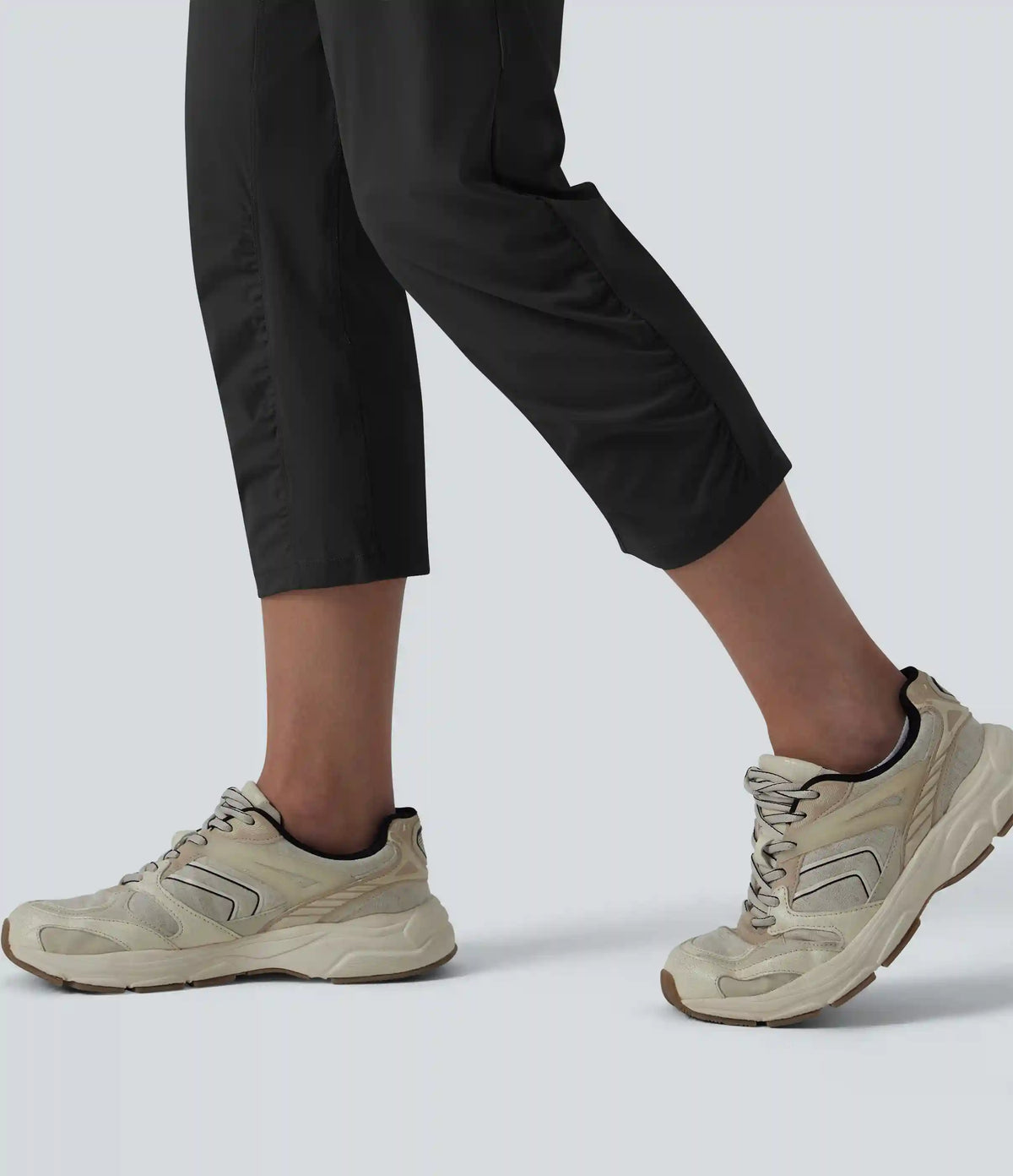 High Waisted Drawstring Ruched Running Cropped Joggers with Pockets