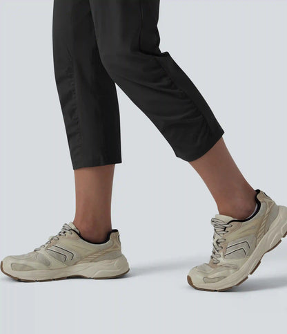 High Waisted Drawstring Ruched Running Cropped Joggers with Pockets