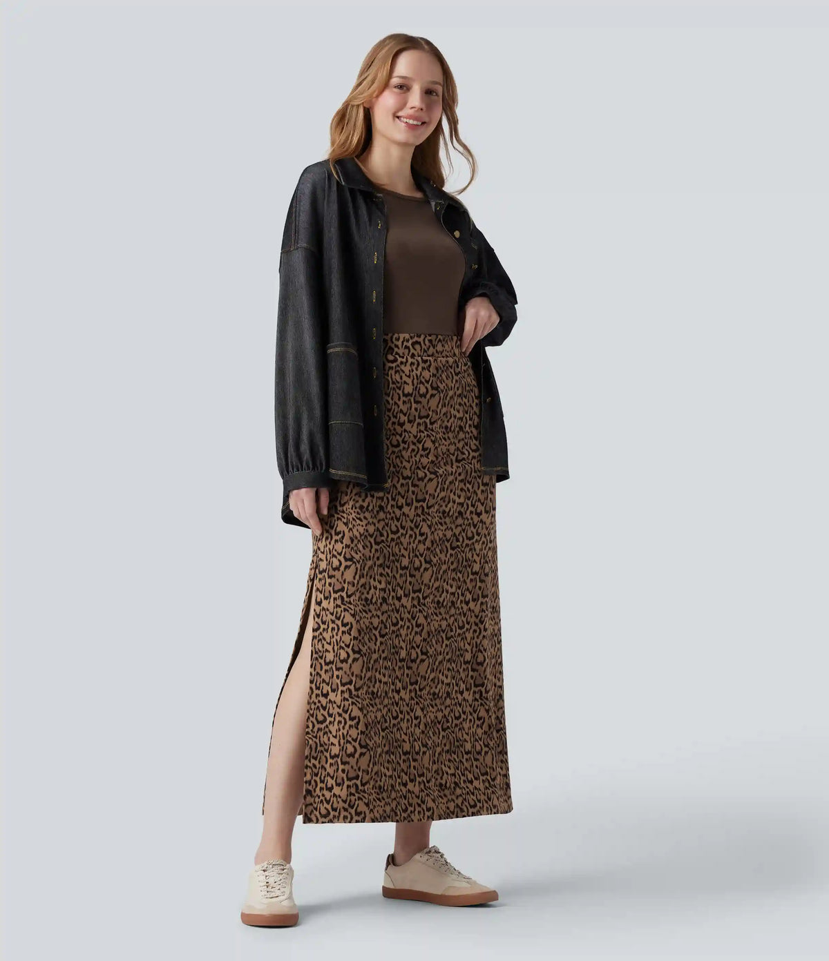 Halara UltraSculpt™ Leopard Print High Waisted Split Maxi Casual Skirt