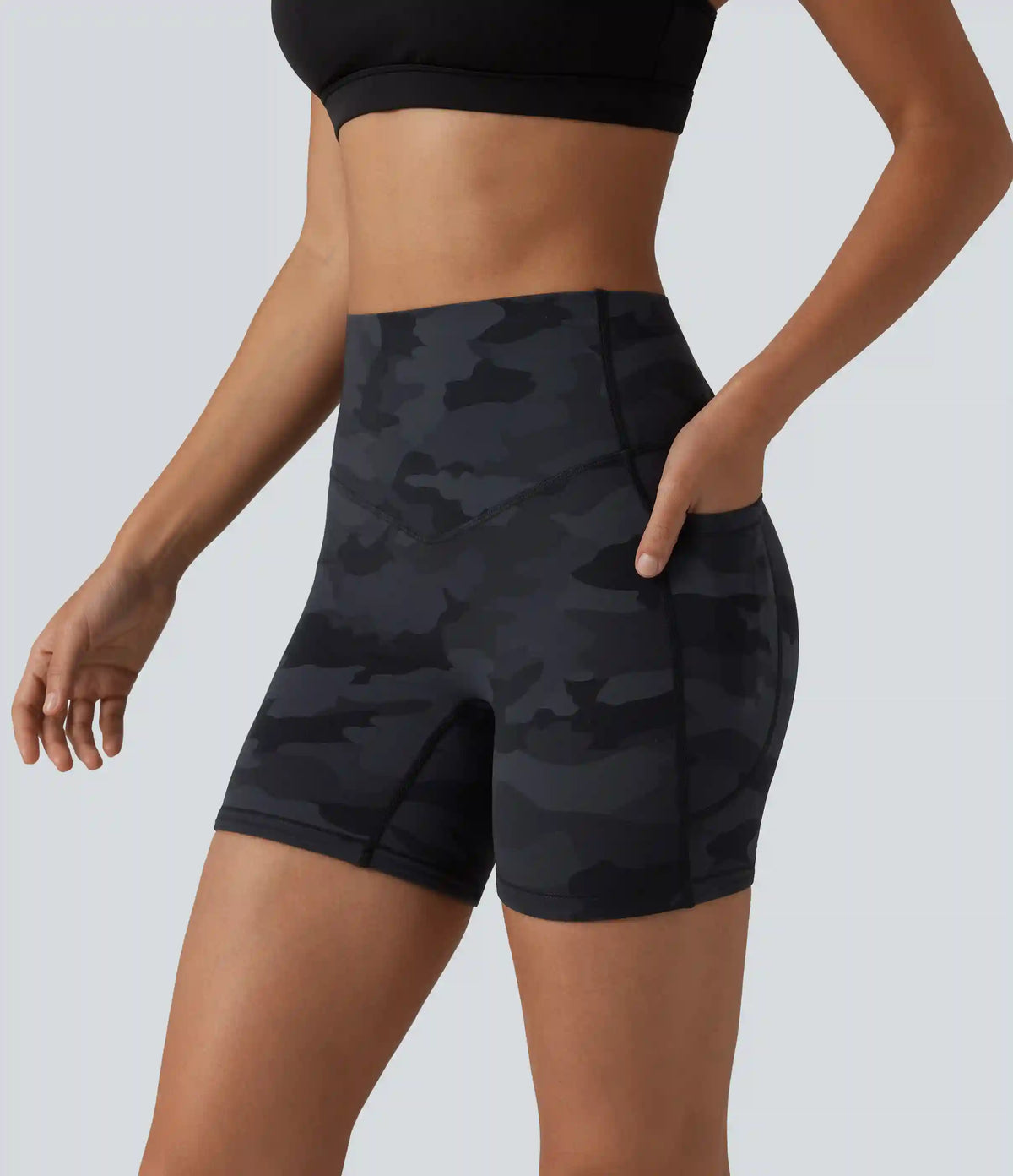 Halara UltraSculpt™ Camo Print High Waisted Tummy Control Training Biker Shorts 5'' with Pockets