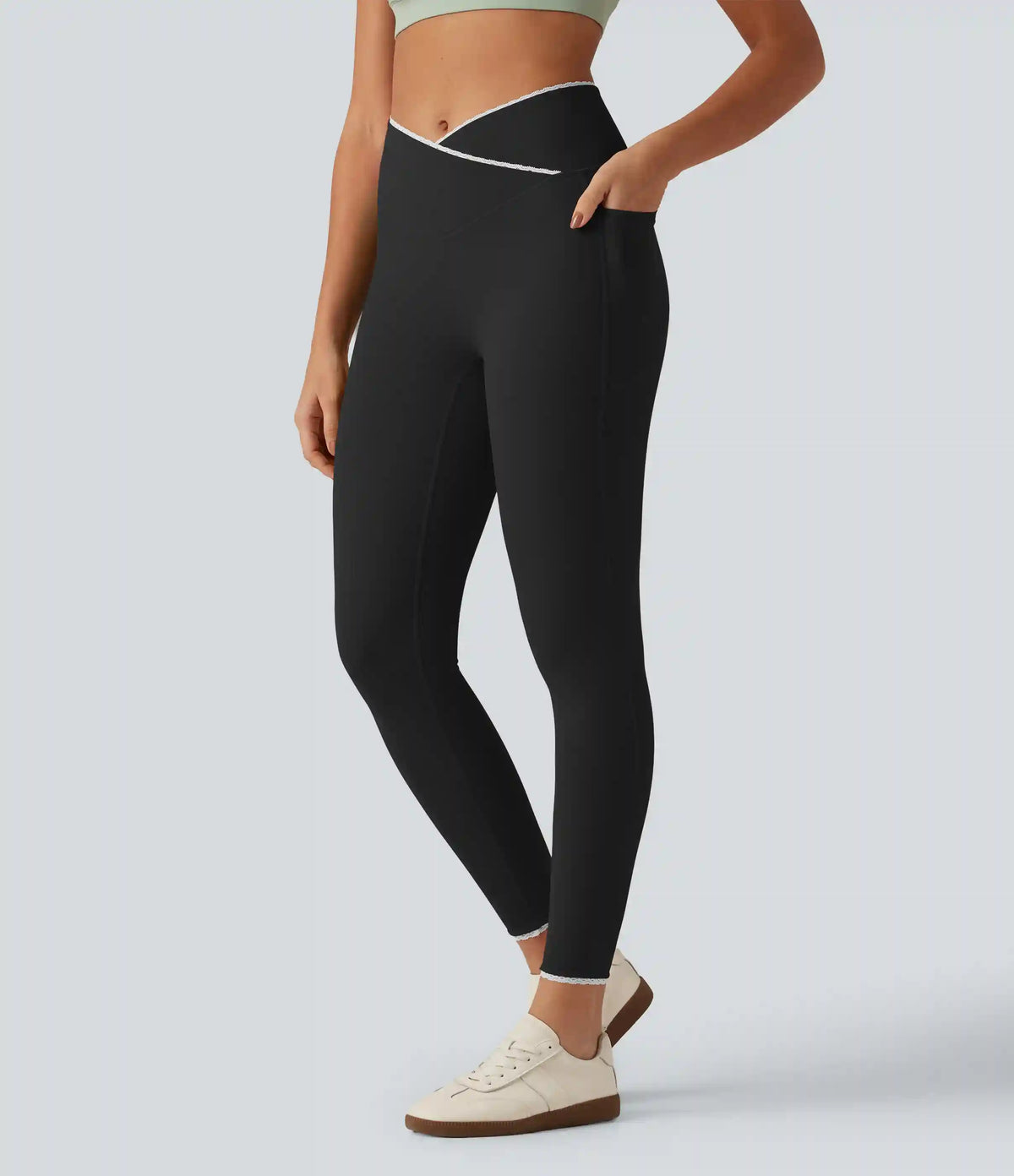 Halara UltraSculpt™ High Waisted Crossover Color Block Yoga Leggings with Pockets