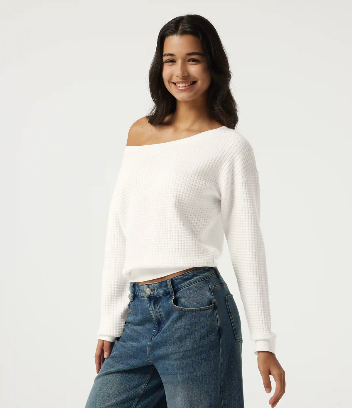 Long Sleeve Waffle Casual Sweater