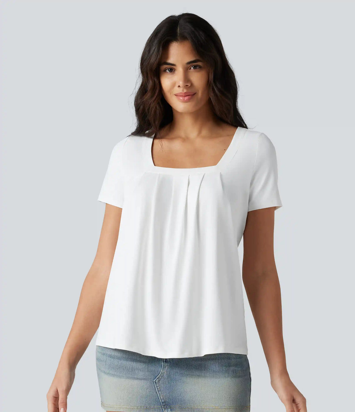 Square Neck Short Sleeve Casual Blouse