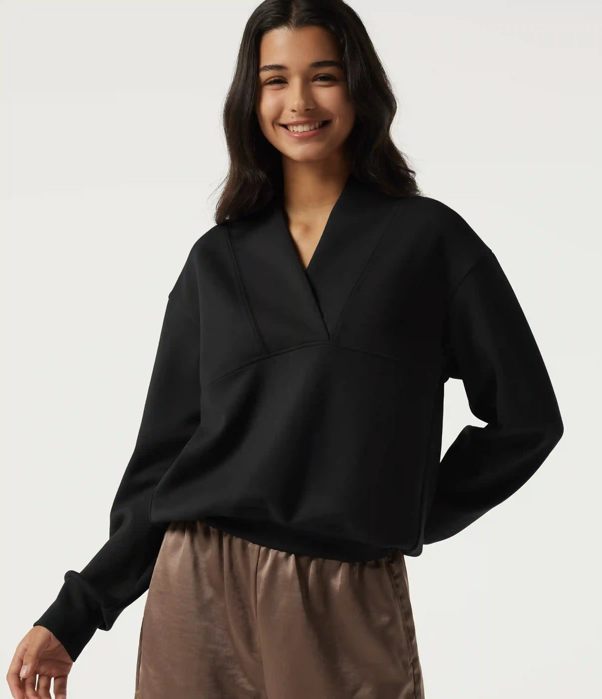 Wrap Shawl Collar Long Sleeve Casual Sweatshirt