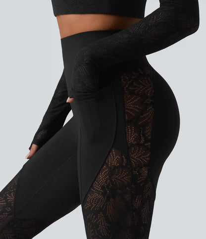 Halara UltraSculpt™ High Waisted Tummy Control Contrast Lace Yoga Flare Leggings with Pockets
