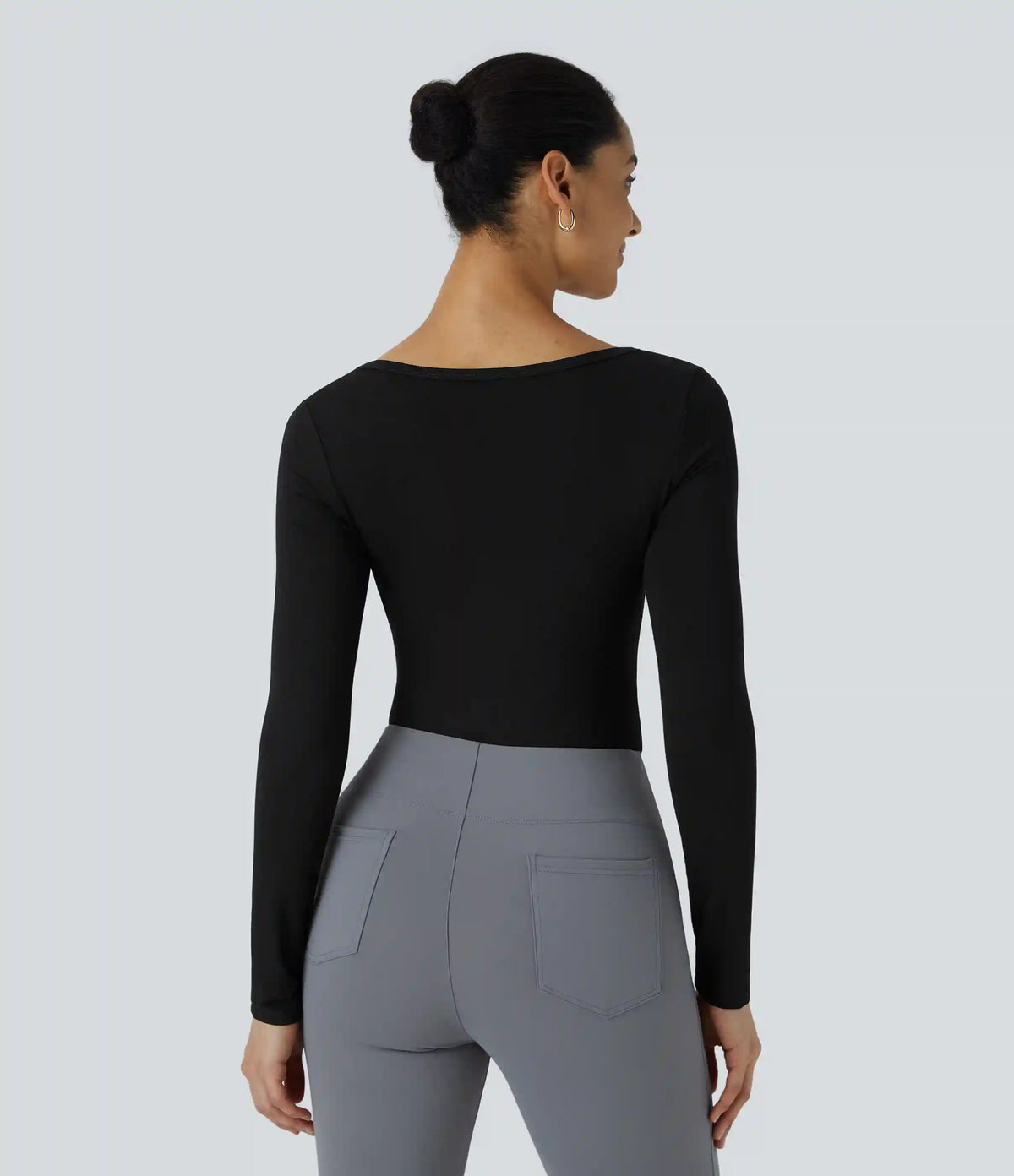 U Neck Long Sleeve Snap Skinny Work Bodysuit