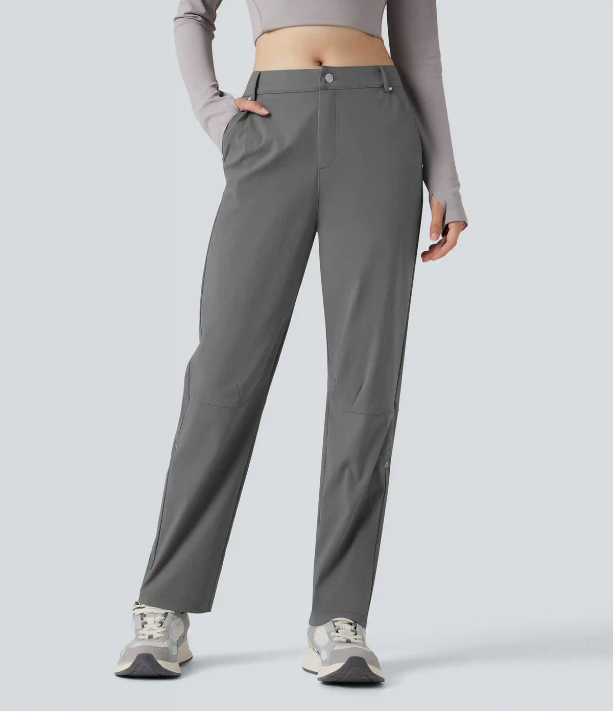 Durable Water Repellent Mid Rise Straight Leg Hiking Pants with Pockets-Adjustable Pant Length
