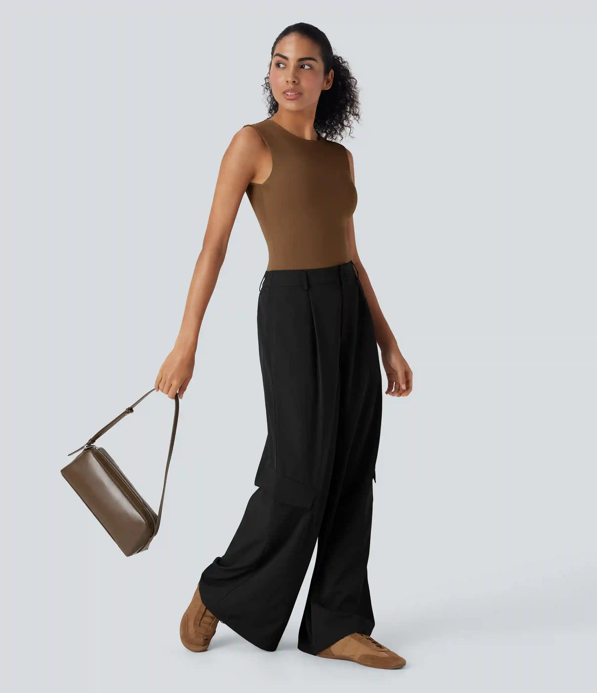 High Waisted Wide Leg Casual Cargo Pants with Pockets